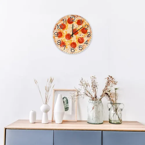 Vista 4 de Reloj de pared redondo de madera de 12 x 12 pulgadas, reloj de madera con números arábigos, silencioso, sin tictac, funciona