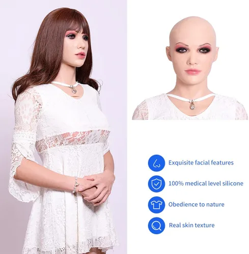 Vista 8 de SUAISKR Máscara de cabeza femenina de silicona realista hecha a mano para Halloween para crossdresser cosplay