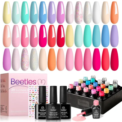 Vista 22 de Beetles - Kit de esmalte de uñas de gel con luz UV, 80 unidades, 55 colores Color Enchantment with Everything Base Top Coat Beginner Starter at