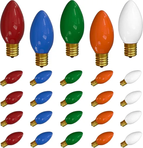 Vista 8 de Paquete de 25 bombillas C9 de cerámica verde de repuesto, bombilla de luz vintage incandescente para guirnalda de San Patricio, bombillas de luz