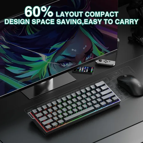 Vista 4 de AULA MINI60 HE PRO - Teclado mecánico 60% inalámbrico para juegos, interruptor magnético de efecto Hall intercambiable en caliente, modo de disparo