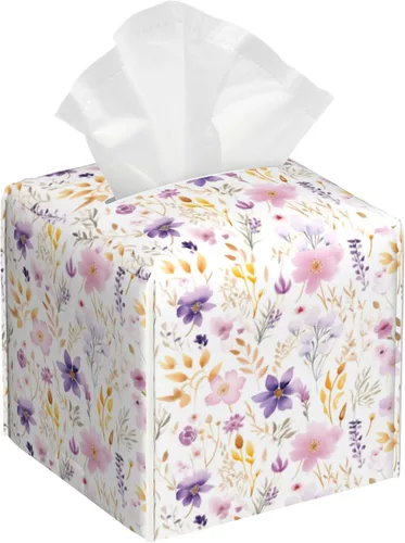 Vista 14 de Caja de pañuelos con diseño floral de amapola marrón con acuarela, diseño de flores abstractas de cuero, soporte decorativo para caja de papel