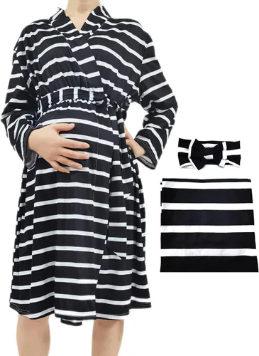 Vista 18 de SUFEINI Conjunto de Bata de Maternidad y Manta Envolvente para Bebé a Juego, Bata de Mamá con Manta Receptora Ropa de Dormir para Niñas y Niños