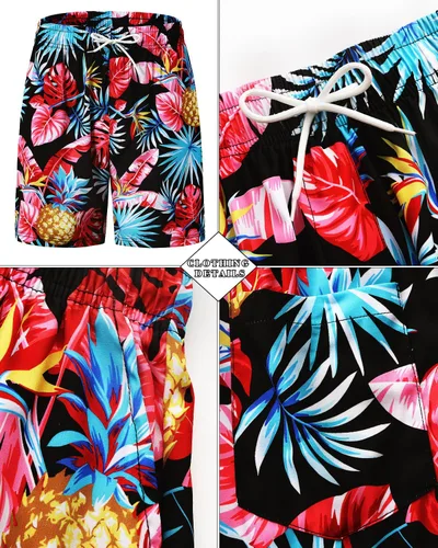 Vista 34 de TUNEVUSE Conjunto de camisas y pantalones cortos hawaianos para hombre, 2 piezas, trajes de playa con estampado de flores, traje tropical de verano