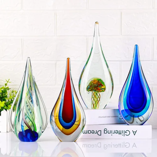 Vista 7 de Escultura de 9 pulgadas de alto, decoración de vidrio soplado a mano, pisapapeles para escritorio de oficina, figuritas de arte de vidrio moderno