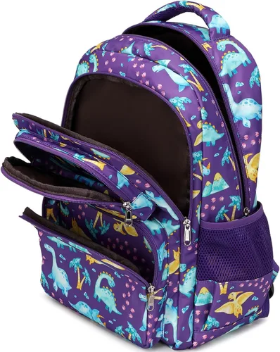 Vista 3 de JIANYA Mochila escolar para niños y niñas Dinosaurio/Púrpura