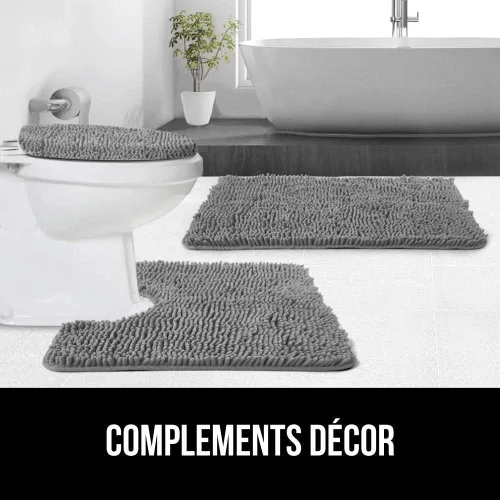 Vista 5 de Gorilla Grip Alfombra de baño de felpilla y tapa de inodoro, ambos en color gris, tamaño de la alfombra de baño 30 x 20 pulgadas, tamaño de la tapa