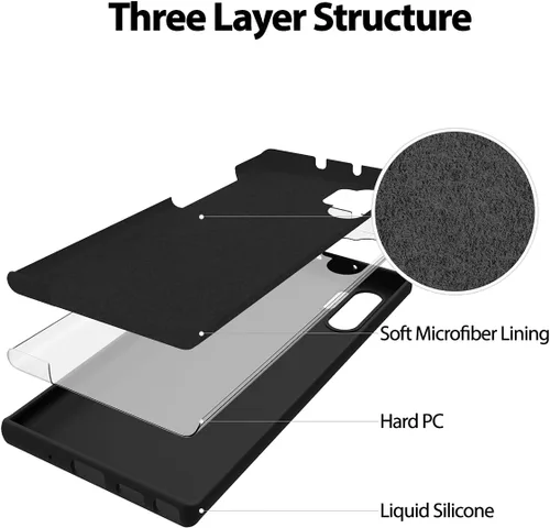 Vista 4 de GOOSPERY Funda de silicona líquida para Galaxy Note 10 Plus (2019) Silky-Soft Touch Full Body Protection Funda a prueba de golpes con forro