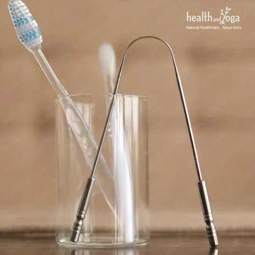 Vista 9 de Raspador limpiador de lengua HealthAndYoga(TM), de acero inoxidable de grado quirúrgico, inhibidores de bacterias, agarre no sintético, esterilizable
