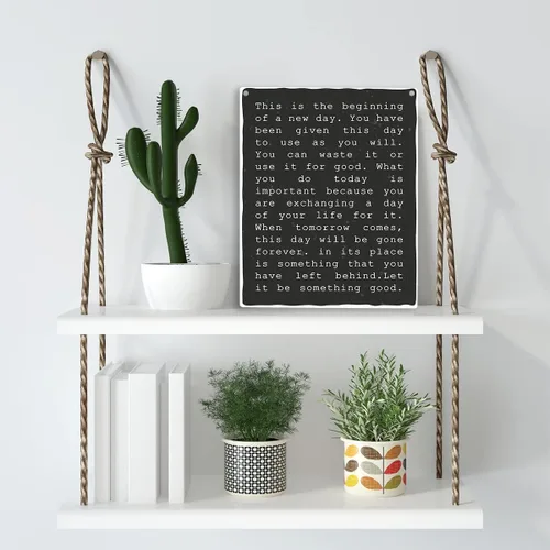Vista 3 de Arte de pared inspirador motivacional con texto en inglés "This Is The Beginning Of A New Day" de madera, letrero colgante positivo, decoración