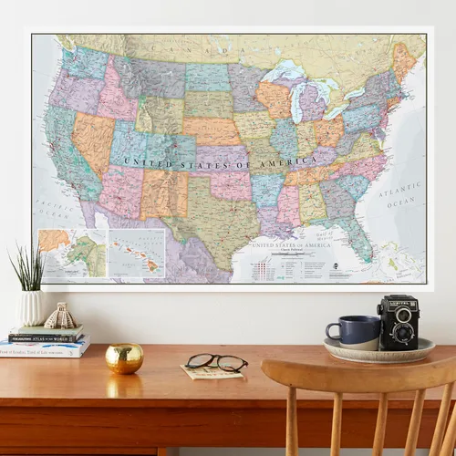 Vista 2 de Mapa de pared clásico de Estados Unidos, póster del mapa de Estados Unidos