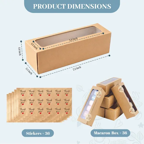Vista 3 de NPLUX Paquete de 36 cajas de macarrones para 5-7 macarrones, cajas de dulces de fresa con adhesivo para regalo, regalos de graduación, regalos