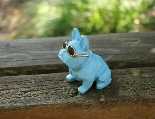 Vista 3 de Mini figura geométrica única de perro y bulldog con lentes de sol, azul, estatuas de animales, adorno de decoración de bar y jardín para el hogar