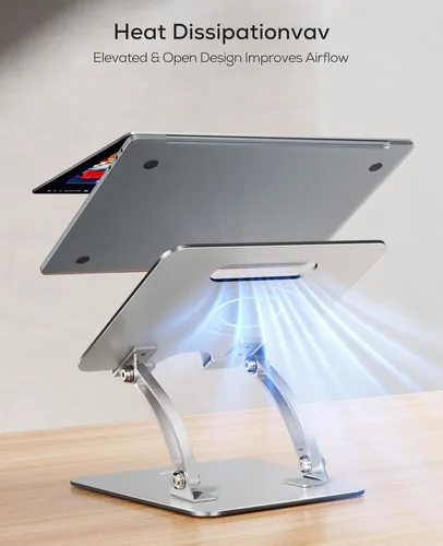 Vista 5 de Nulaxy Soporte para portátil totalmente ajustable para escritorio, elevador de computadora de aluminio plegable doble con ventilación térmica