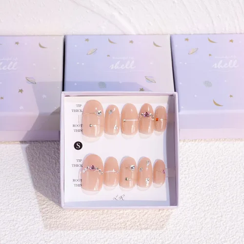 Vista 31 de LIGHT RAIN - Uñas a presión medianas con diseño de galaxia Andromeda, de lujo, reutilizables, de siete capas, con acabado UV, uñas postizas hechas a