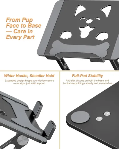 Vista 6 de Aoviho Soporte de aluminio para computadora portátil para escritorio apto Negro
