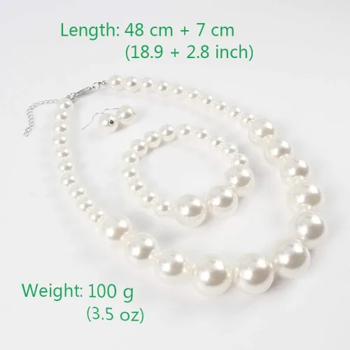 Vista 3 de Daimay Gargantilla grande de perlas simuladas para mujer, collar de perlas de imitación de cristal de 19 pulgadas, collar de pulsera y aretes, juego