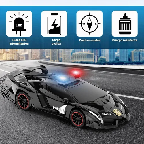 Vista 9 de FDJ - Auto a control remoto que se transforma en robot, transformación con un botón a robot con luz intermitente, juguete de policía para niños