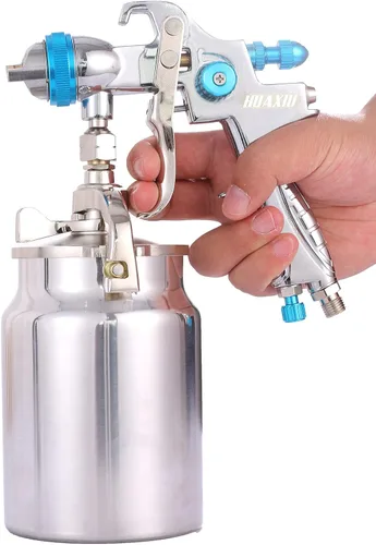 Vista 3 de Pistola de pulverización profesional de alimentación de sifón HVLP, 1000 cc, taza de pintura antigoteo con punta de boquilla, tamaño de 0.067 in