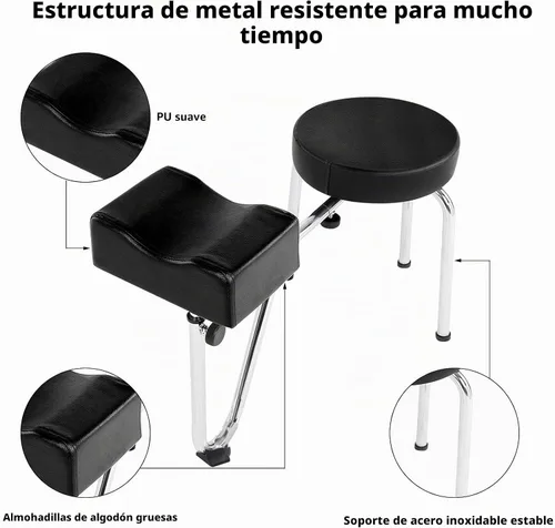 Vista 6 de Taburete portátil para pedicura, altura ajustable, negro, para spa, salón de belleza, estudio