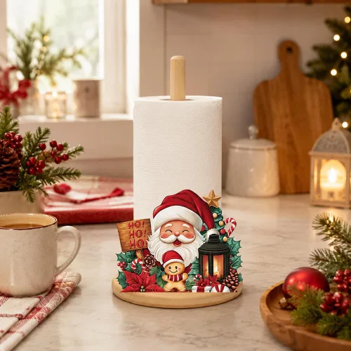 Vista 6 de Portarrollos de Papel de Bambú con Conjunto de 11 Letreros Intercambiables de Días Festivos, Decoración Rústica de Cocina Soporte de Encimera