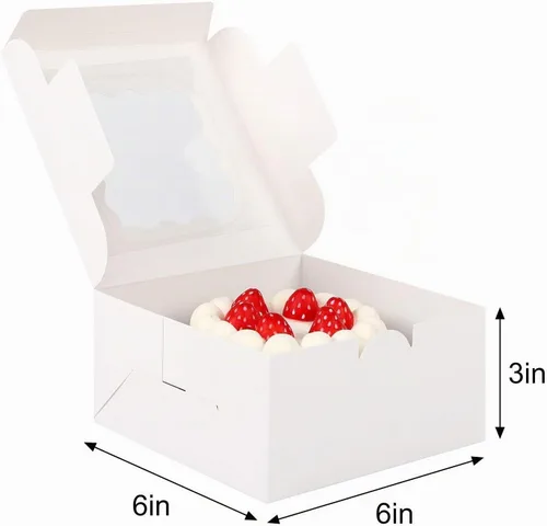 Vista 4 de Wei Long Cajas para pasteles de 6 x 6 x 3 pulgadas, cajas de panadería con ventana, 18 unidades, mini cajas para galletas, cajas pasteles