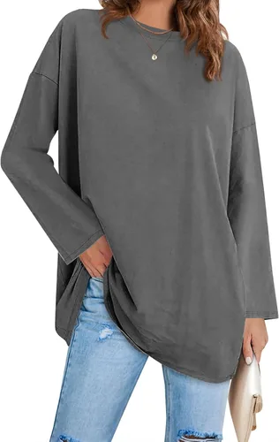 Vista 97 de Fisoew Camisetas de manga larga para mujer, holgadas, casuales, con cuello redondo, blusa suave