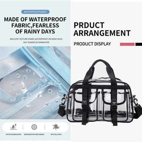 Vista 4 de Bolso bandolera transparente, para mujeres y hombres, bolsa de almuerzo, PVC impermeable para eventos deportivos, conciertos y trabajo