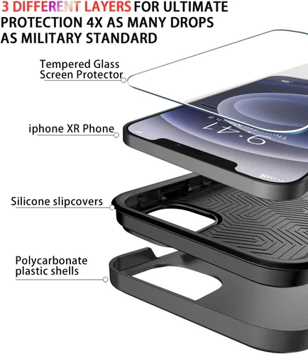 Vista 4 de Diverbox - Funda para iPhone 12 a prueba de golpes y caídas, protector de pantalla de vidrio templado, funda protectora de alta resistencia
