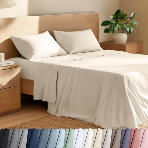 Vista 11 de Bare Home Juego de sábanas y fundas de almohada de 100 % algodón orgánico para cama individual, tejido percal vigoroso, ligero y transpirable