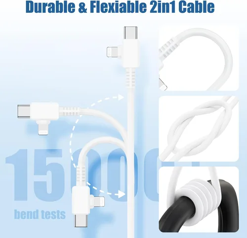 Vista 4 de Cable de carga rápida 2 en 1 para iPhone de 10 pies, cable de carga largo USB C a C/tipo C a Lightning para Apple iPhone 17 Pro Max/17 Air/16