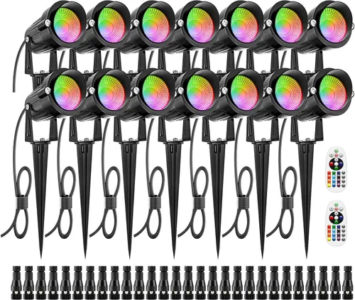 Vista 7 de ZUCKEO Luces de Paisaje que Cambian de Color de 12W RGB de Bajo Voltaje Iluminación de Paisaje Control Remoto, Foco LED Impermeable para Exteriores