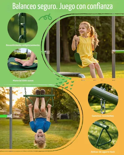 Vista 5 de Gimnasio de la Jungla al Aire Libre con Marco de Barras para Monos, Set de Escalada, Barra de Trapecio, Columpio de Cinturón, Barras de Gimnasia