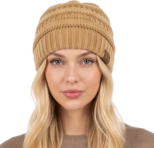 Vista 82 de CC Classic Winter Fall Trendy Chunky Stretchy Cable Knit Beanie Hat 2 tonos púrpura/azul marino