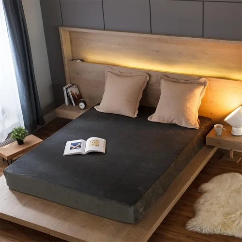 Vista 18 de FCLDESHOP Sábana bajera transpirable, sábanas de terciopelo de cristal de color sólido cálido para otoño e invierno, protector de colchón Azul