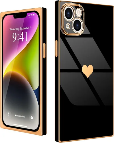 Vista 69 de Compatible con iPhone 12 Funda Rectangular Bonita Chapado Dorado Lujo Corazón de Amor Funda de Teléfono para Mujeres Niñas A Prueba de Golpes
