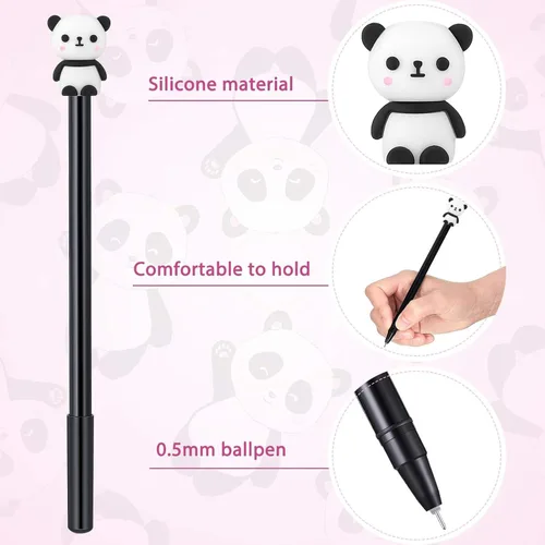 Vista 5 de Zonon 20 bolígrafos de panda de 0.020 in de tinta de gel negro, lindos dibujos animados, panda kawaii, suministros de escritura de animales