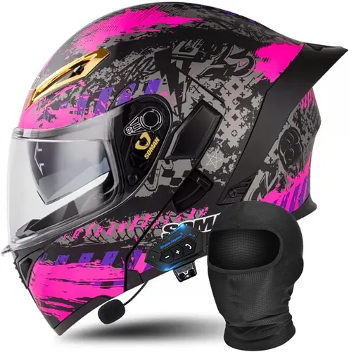 Vista 14 de Casco Modular de Motocicleta Bluetooth Aprobado DOT/ECE de Cara Completa Abatible Anti-Empañamiento Doble Visera Casco con Altavoz Dual Incorporado