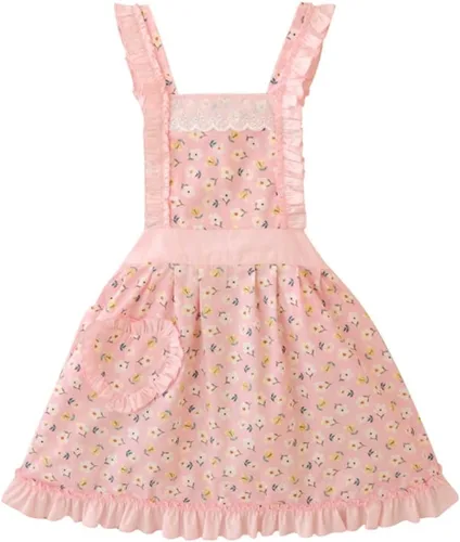 Vista 21 de CRB Fashion Delantal para mujeres para cocinar y hornear Delantales de chef de cocina para damas, mujer, con bolsillo Flor de melocotón azul Lgt
