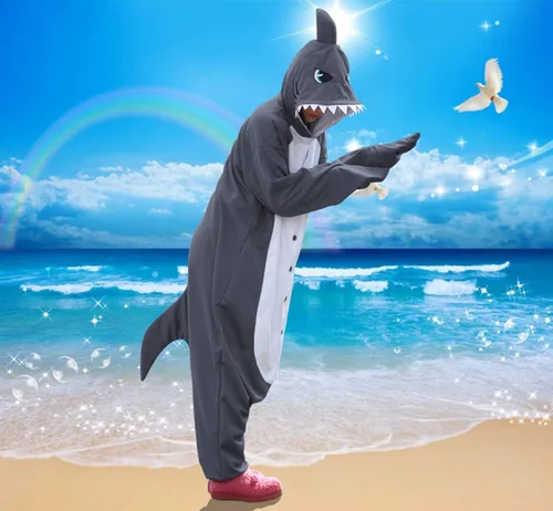Vista 5 de WOTOGOLD pijamas disfraz en forma de tiburón para adulto, ideal para Cosplay