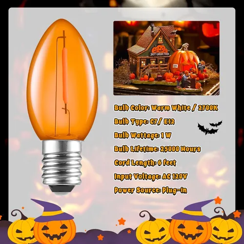 Vista 3 de Cable accesorio con una bombilla LED, cable de 6 pies con interruptor de encendido/apagado para calabaza de Halloween, proyectos de manualidades