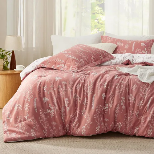 Vista 25 de Bedsure - Juego de edredón floral lindo, juego de ropa de cama tamaño King 04 - Gris claro