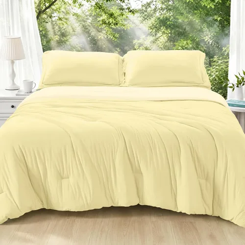 Vista 15 de MUXHOMO Juego de edredón beige tamaño individual/individual XL, ropa de cama alternativa ultrasuave para todas las estaciones. El juego de cama