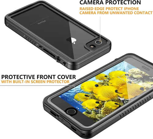 Vista 7 de Funda impermeable para iPhone SE 2022/SE 2020/iPhone 7/8, a prueba de golpes, con protector de pantalla integrado, funda protectora de cuerpo Negro