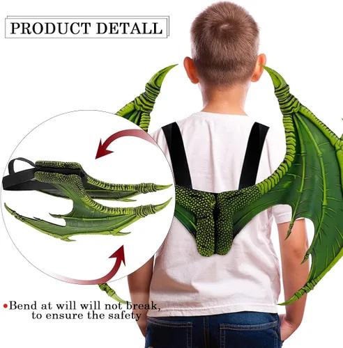 Vista 2 de Disfraz de alas de dragón accesorios para niños conjunto de máscara de cola de dinosaurio para niños