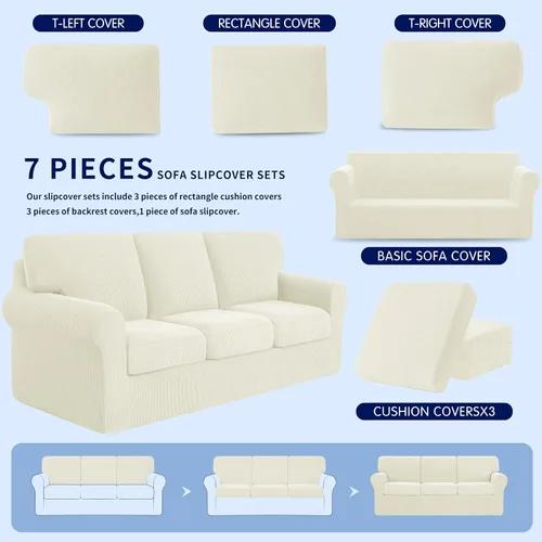 Vista 5 de SUBRTEX Paquete de 3 fundas para sillón de 7 piezas, funda elástica para sofá con fundas de respaldo separadas y fundas de cojín para sala de estar