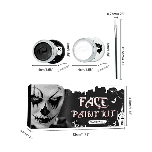 Vista 2 de Pintura facial blanca, pintura facial negra, kit de maquillaje SFX para Halloween, cosplay, pintura corporal no tóxica, kits de pintura facial con 2