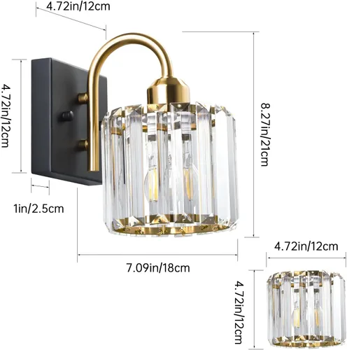 Vista 7 de Luz de tocador de baño dorada - Accesorio de luz de baño de cristal sobre espejo