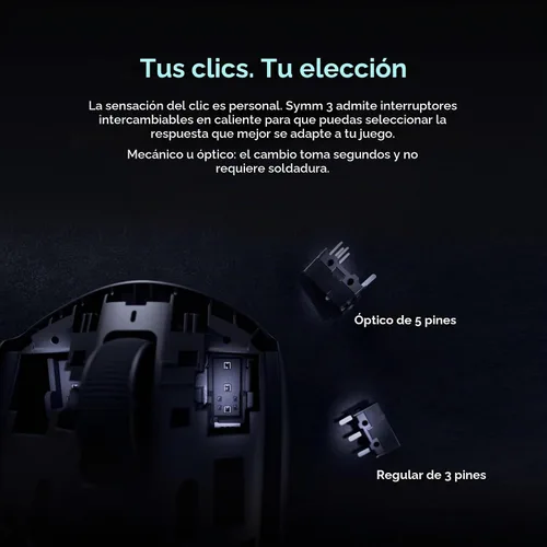 Vista 4 de PWNAGE Ultra Custom Pro Symm 3 Mouse inalámbrico para juegos, posición del sensor ajustable, interruptores mecánicos y ópticos intercambiables