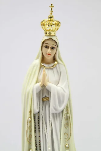 Vista 8 de Vittoria Collection Figura de escultura italiana de 11 1/2 pulgadas de alto de Nuestra Señora de Fátima con corona de metal, hecha en Italia